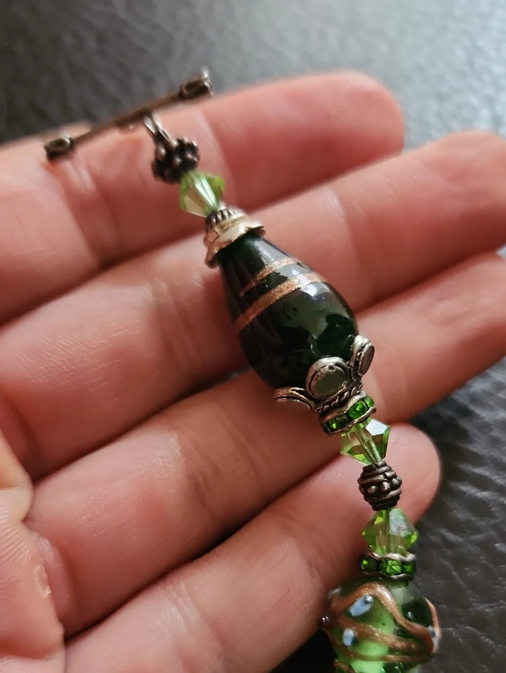 Green Glass Bead Bracelet with Sterling Silver Accents - Elegant Women’s Jewelry